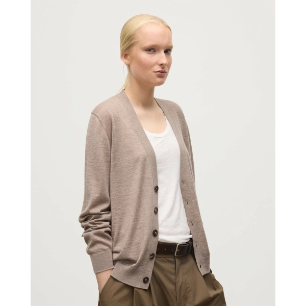 Johnstons of Elgin Forsyth Light Brown Superfine Cashmere Cardigan