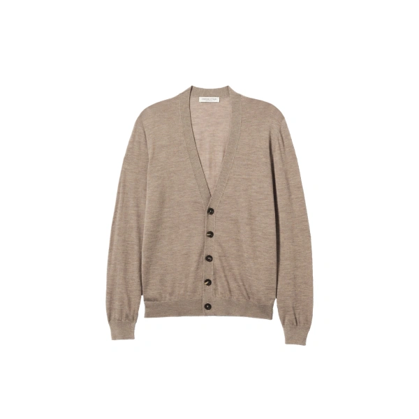 Johnstons of Elgin Forsyth Light Brown Superfine Cashmere Cardigan | Cardigan | Coveti