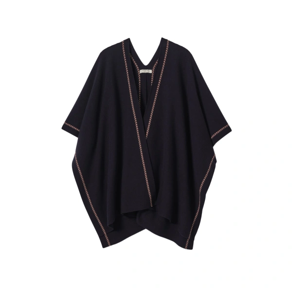 Johnstons of Elgin Hawk Dark Navy Cashmere Poncho | Knitwear | Coveti