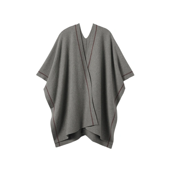 Johnstons of Elgin Hawk Light Grey Cashmere Poncho | Knitwear | Coveti