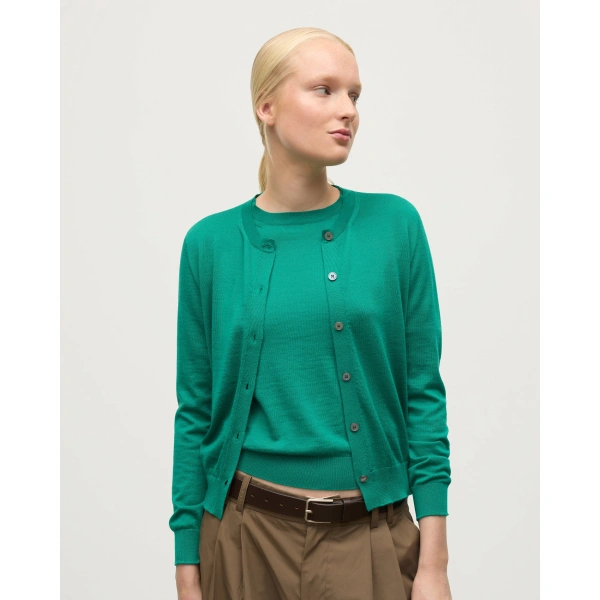 Johnstons of Elgin Honor Bright Green Superfine Cashmere Cardigan