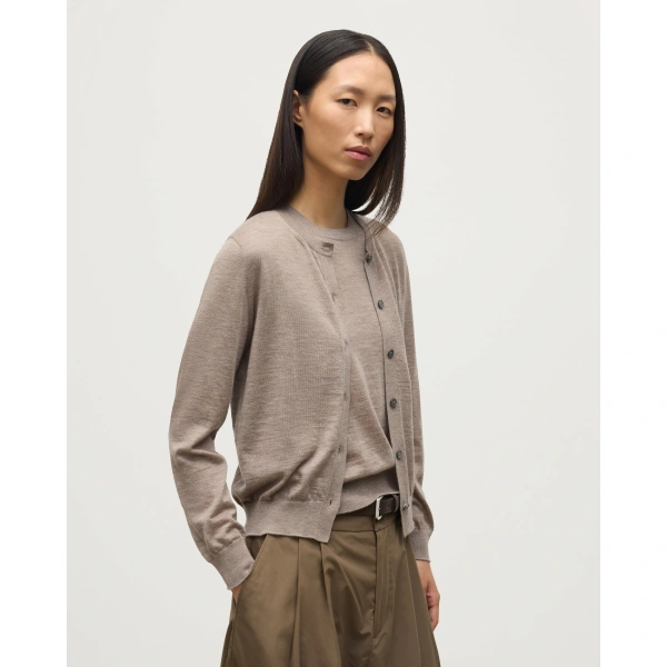 Johnstons of Elgin Honor Light Brown Superfine Cashmere Cardigan