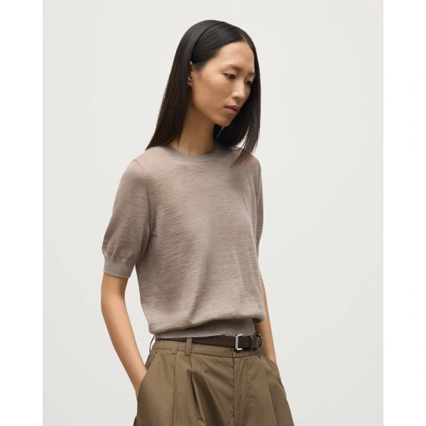 Johnstons of Elgin Honor Light Brown Superfine Cashmere T-Shirt