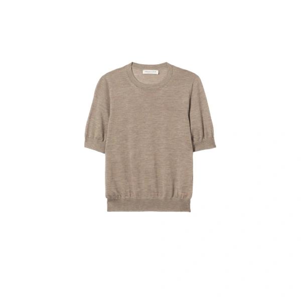 Johnstons of Elgin Honor Light Brown Superfine Cashmere T-Shirt | T-shirts | Coveti