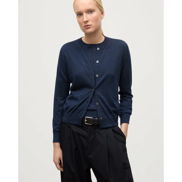 Johnstons of Elgin Honor Navy Superfine Cashmere Cardigan