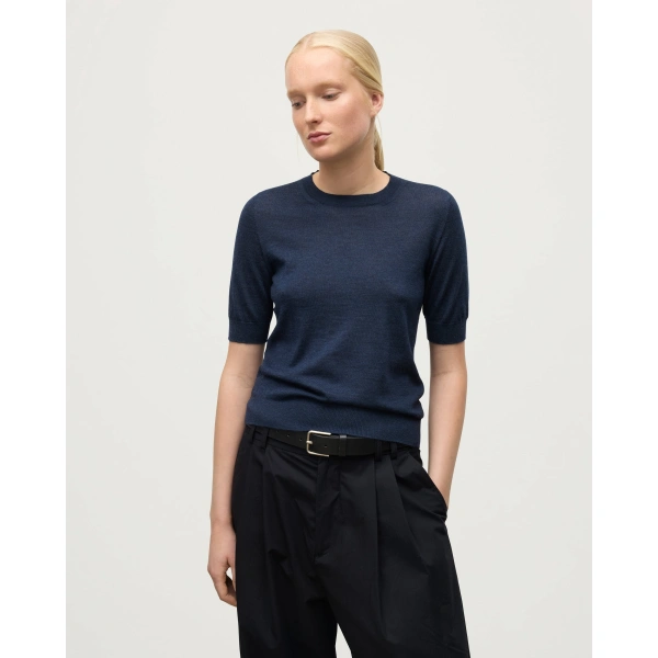 Johnstons of Elgin Honor Navy Superfine Cashmere T-Shirt