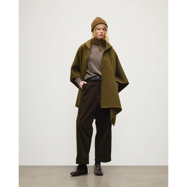 Johnstons of Elgin Hoolie Olive Green Hooded Cashmere Cape
