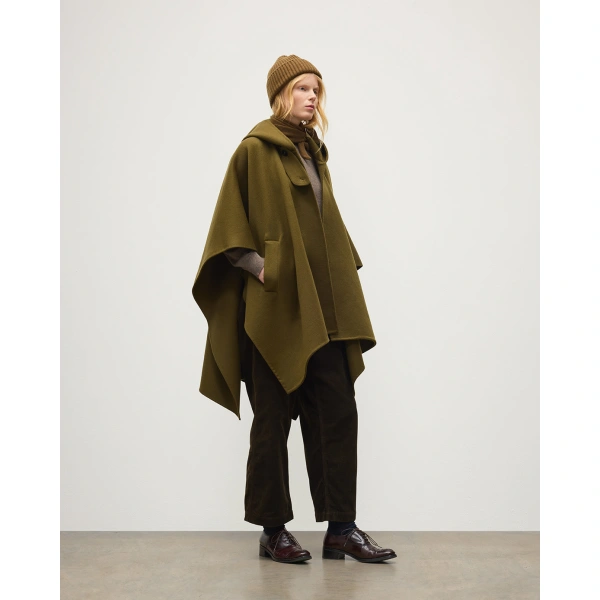 Johnstons of Elgin Hoolie Olive Green Hooded Cashmere Cape