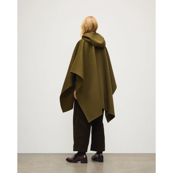 Johnstons of Elgin Hoolie Olive Green Hooded Cashmere Cape