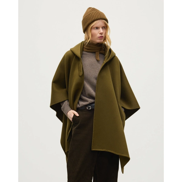 Johnstons of Elgin Hoolie Olive Green Hooded Cashmere Cape