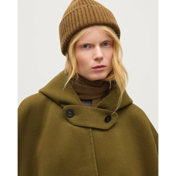 Johnstons of Elgin Hoolie Olive Green Hooded Cashmere Cape