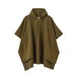 Johnstons of Elgin Hoolie Olive Green Hooded Cashmere Cape | Coats | Coveti