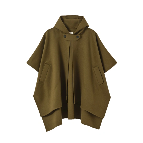 Johnstons of Elgin Hoolie Olive Green Hooded Cashmere Cape | Coats | Coveti