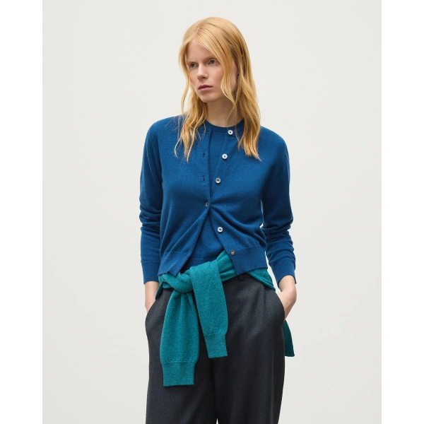 Johnstons of Elgin Iris Classic Blue Cashmere Cardigan