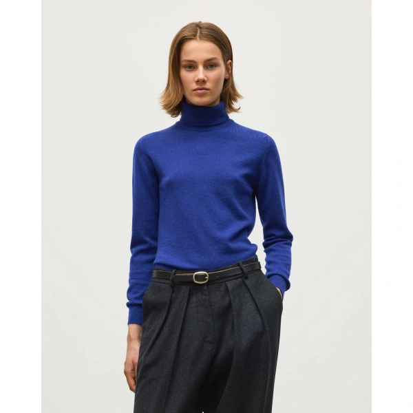 Johnstons of Elgin Iris Classic Blue Roll Neck Cashmere Jumper