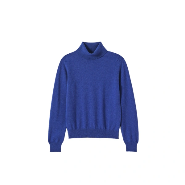 Johnstons of Elgin Iris Classic Blue Roll Neck Cashmere Jumper | Sweaters | Coveti