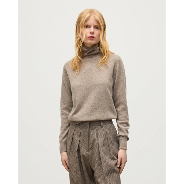 Johnstons of Elgin Iris Classic Light Brown Roll Neck Cashmere Jumper