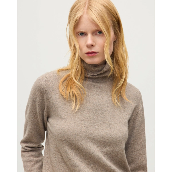 Johnstons of Elgin Iris Classic Light Brown Roll Neck Cashmere Jumper