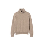 Johnstons of Elgin Iris Classic Light Brown Roll Neck Cashmere Jumper | Sweaters | Coveti