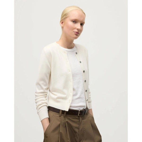 Johnstons of Elgin Iris Classic White Cashmere Cardigan