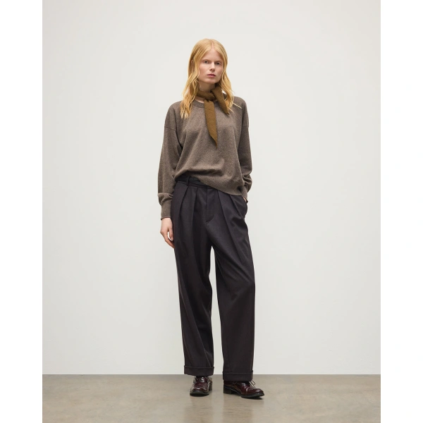 Johnstons of Elgin Jessie Back Split Brown Colour Block Cashmere Jumper