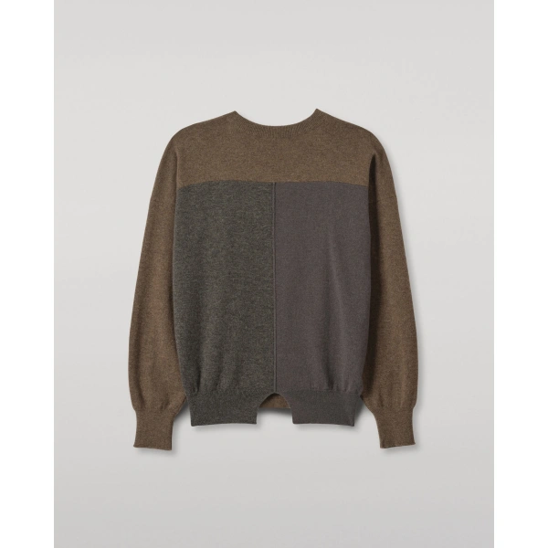 Johnstons of Elgin Jessie Back Split Brown Colour Block Cashmere Jumper