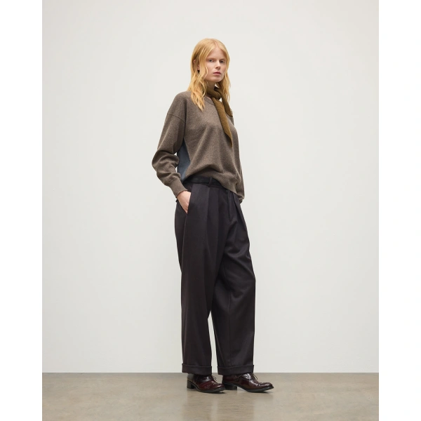 Johnstons of Elgin Jessie Back Split Brown Colour Block Cashmere Jumper