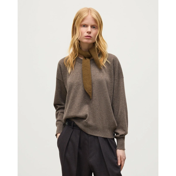 Johnstons of Elgin Jessie Back Split Brown Colour Block Cashmere Jumper