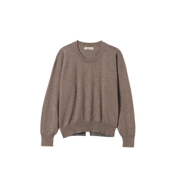 Johnstons of Elgin Jessie Back Split Brown Colour Block Cashmere Jumper | Sweaters | Coveti