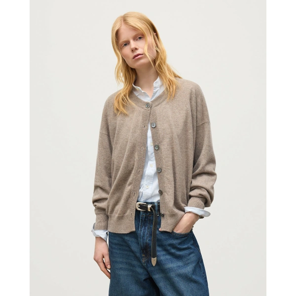 Johnstons of Elgin Jessie Light Brown Cashmere Cardigan