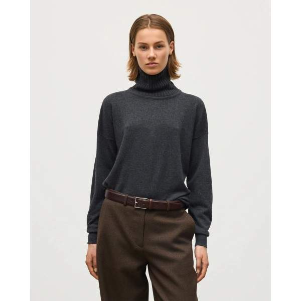 Johnstons of Elgin Jessie Roll Neck Charcoal Cashmere Jumper