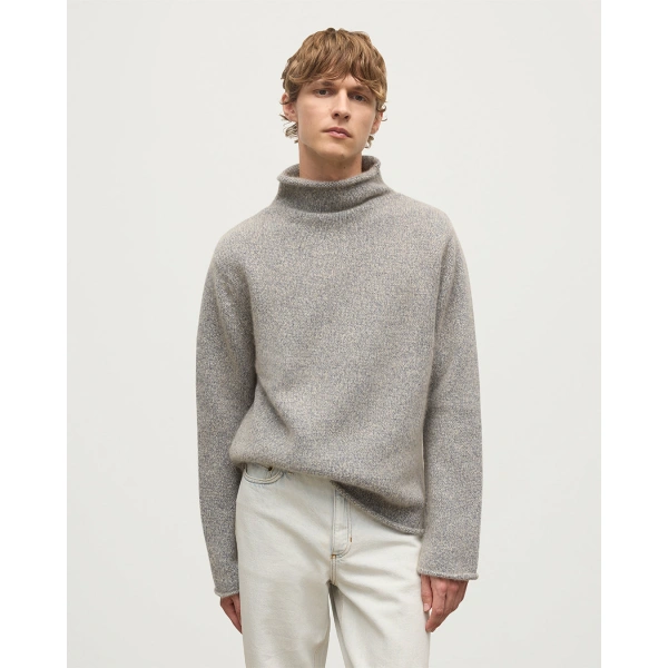 Johnstons of Elgin Kester Blue Marl Cashmere Funnel Neck Jumper