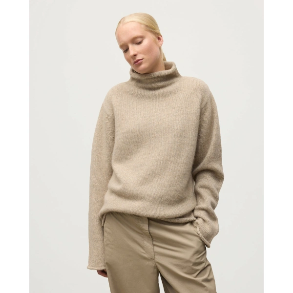 Johnstons of Elgin Kester Natural Marl Cashmere Funnel Neck Jumper