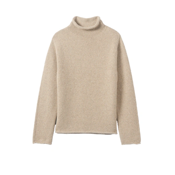 Johnstons of Elgin Kester Natural Marl Cashmere Funnel Neck Jumper | Sweaters | Coveti
