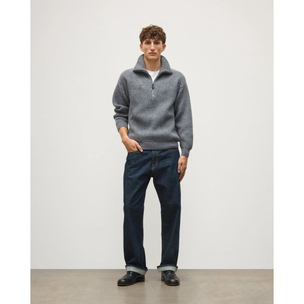 Johnstons of Elgin Kinnaird Grey Half Zip Donegal Cashmere Jumper