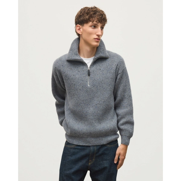 Johnstons of Elgin Kinnaird Grey Half Zip Donegal Cashmere Jumper
