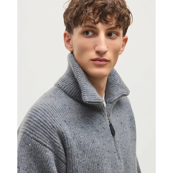 Johnstons of Elgin Kinnaird Grey Half Zip Donegal Cashmere Jumper