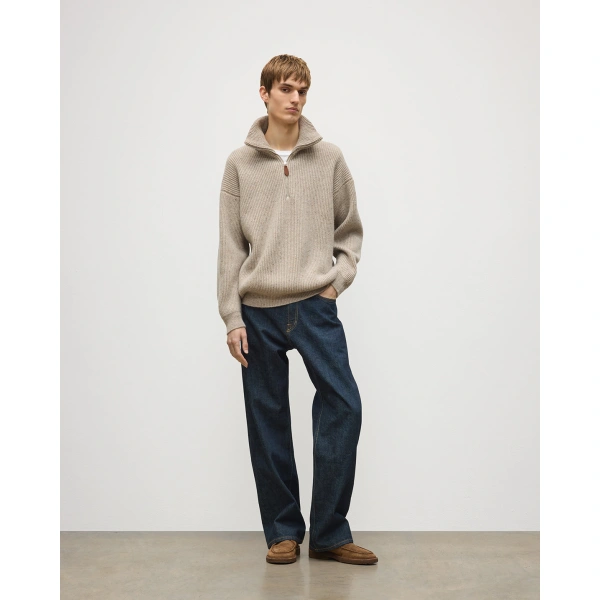 Johnstons of Elgin Kinnaird Natural Half Zip Donegal Cashmere Jumper