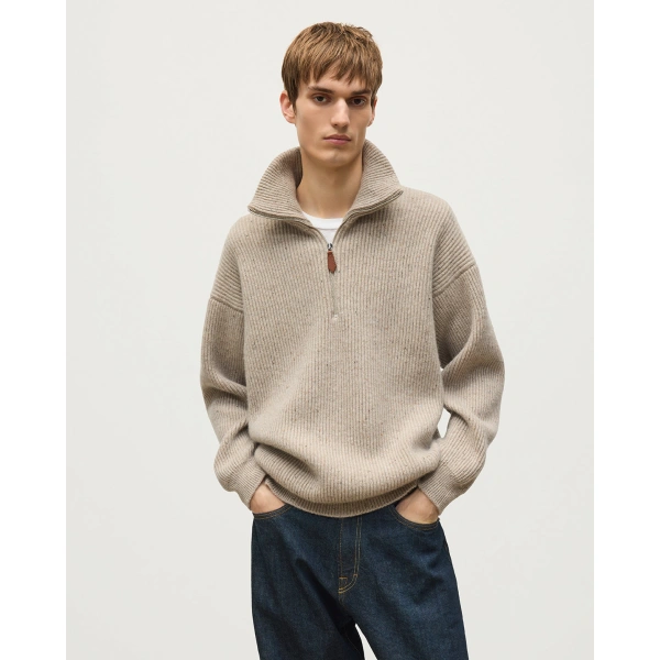 Johnstons of Elgin Kinnaird Natural Half Zip Donegal Cashmere Jumper