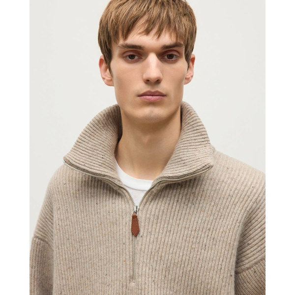 Johnstons of Elgin Kinnaird Natural Half Zip Donegal Cashmere Jumper