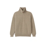 Johnstons of Elgin Kinnaird Natural Half Zip Donegal Cashmere Jumper | Men Knitwear | Coveti