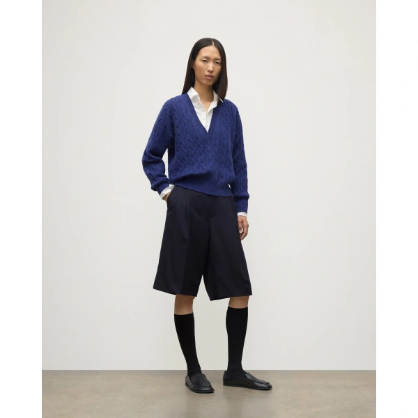 Johnstons of Elgin Kylesku Deep V Blue Cashmere Jumper