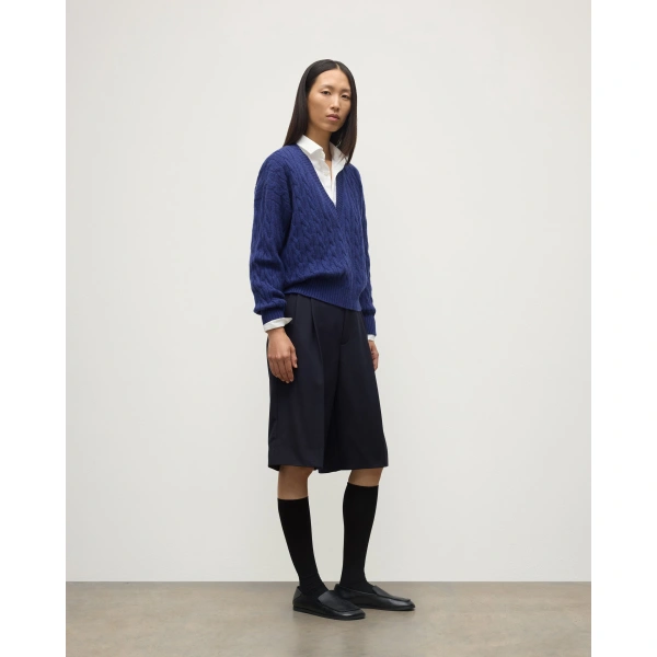 Johnstons of Elgin Kylesku Deep V Blue Cashmere Jumper
