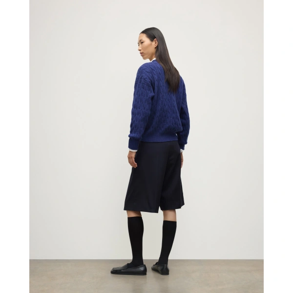 Johnstons of Elgin Kylesku Deep V Blue Cashmere Jumper