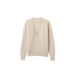 Johnstons of Elgin Kylesku Deep V Cream Cashmere Jumper | Sweaters | Coveti