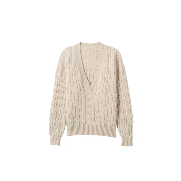 Kylesku Deep V Cream Cashmere Jumper