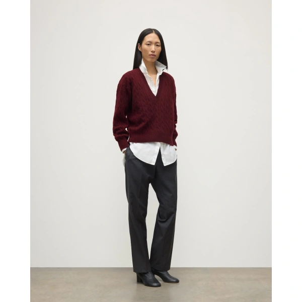 Johnstons of Elgin Kylesku Deep V Dark Red Cashmere Jumper