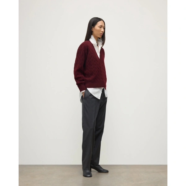 Johnstons of Elgin Kylesku Deep V Dark Red Cashmere Jumper
