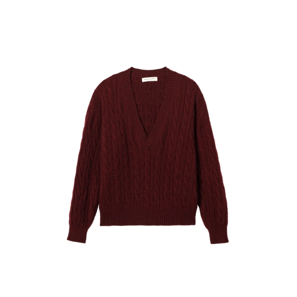 Kylesku Deep V Dark Red Cashmere Jumper