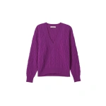 Johnstons of Elgin Kylesku Deep V Purple Cashmere Jumper | Sweaters | Coveti